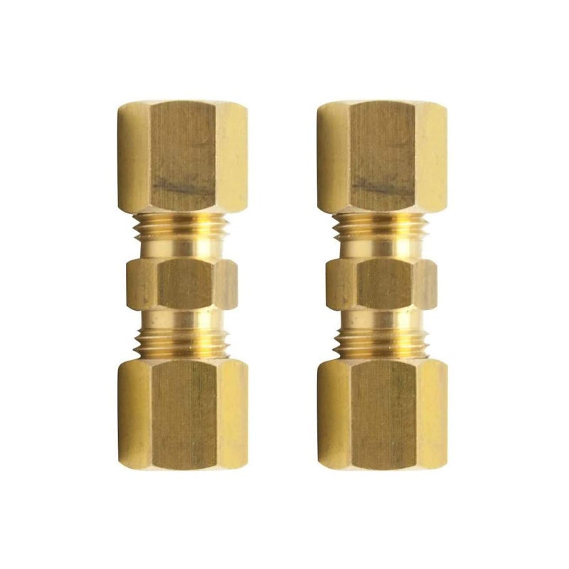 Legines Brass Compression Tube Fitting, Union, 1/4" OD x 1/4" OD Coupler, Pack of 2 - Image 1